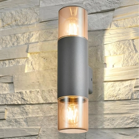 CGC CORTEZ Anthracite Dark Grey Up and Down Outdoor Wall Light with Smoked Diffuser IP44 E27Weatherproof outdoor lighting