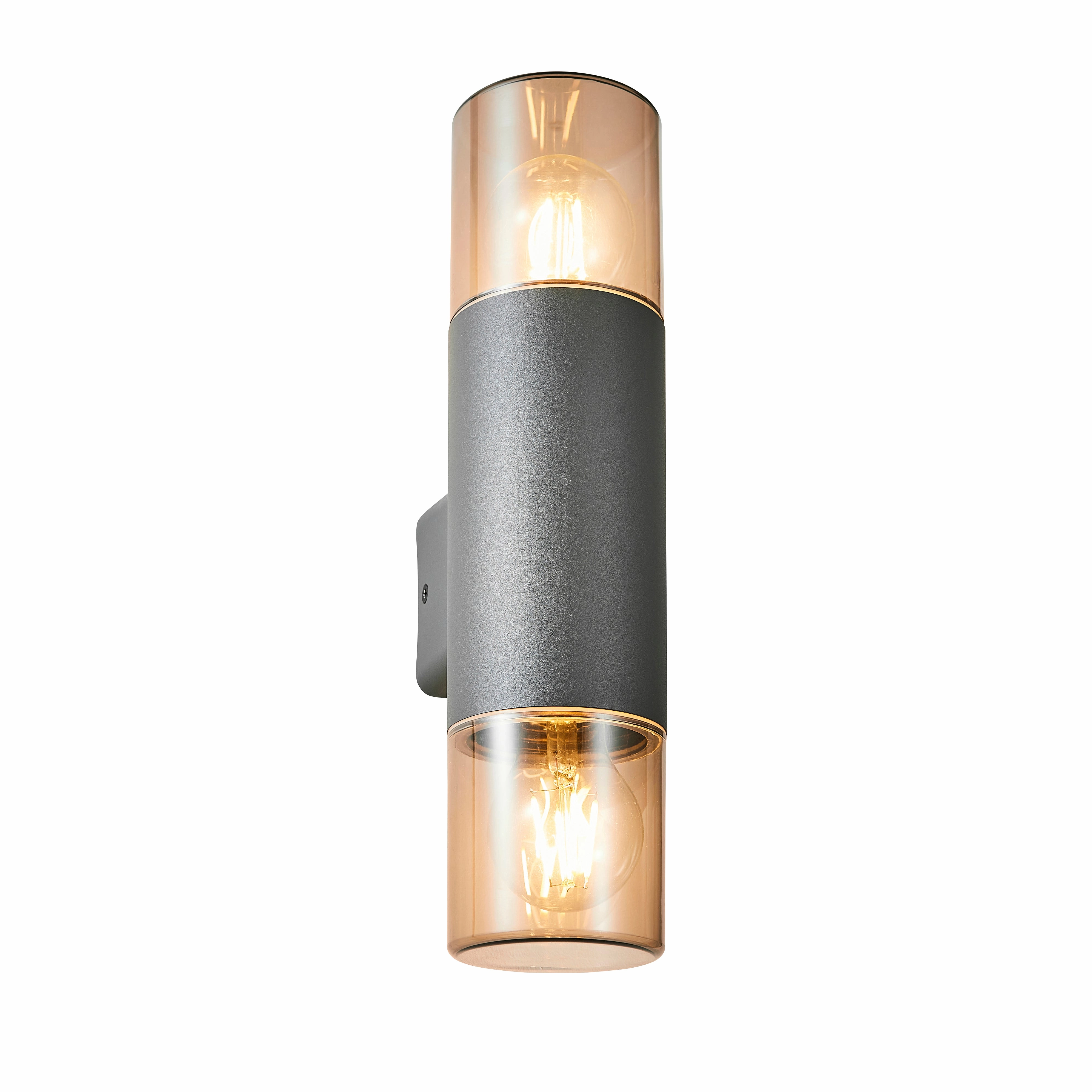 CGC CORTEZ Anthracite Dark Grey Up and Down Outdoor Wall Light with Smoked Diffuser IP44 E27