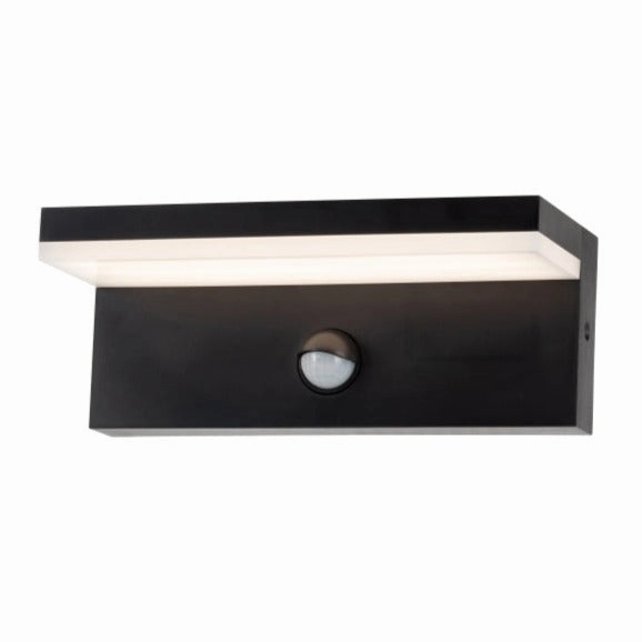 CGC Dallas Black Rectangular Outdoor Wall Light PIR Motion Sensor LED Opal Diffuser 3000k Warm White IP54
