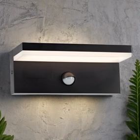 CGC Dallas Black Rectangular Outdoor Wall Light PIR Motion Sensor LED Opal Diffuser 3000k Warm White IP54Outdoor wall sconces with motion sensor