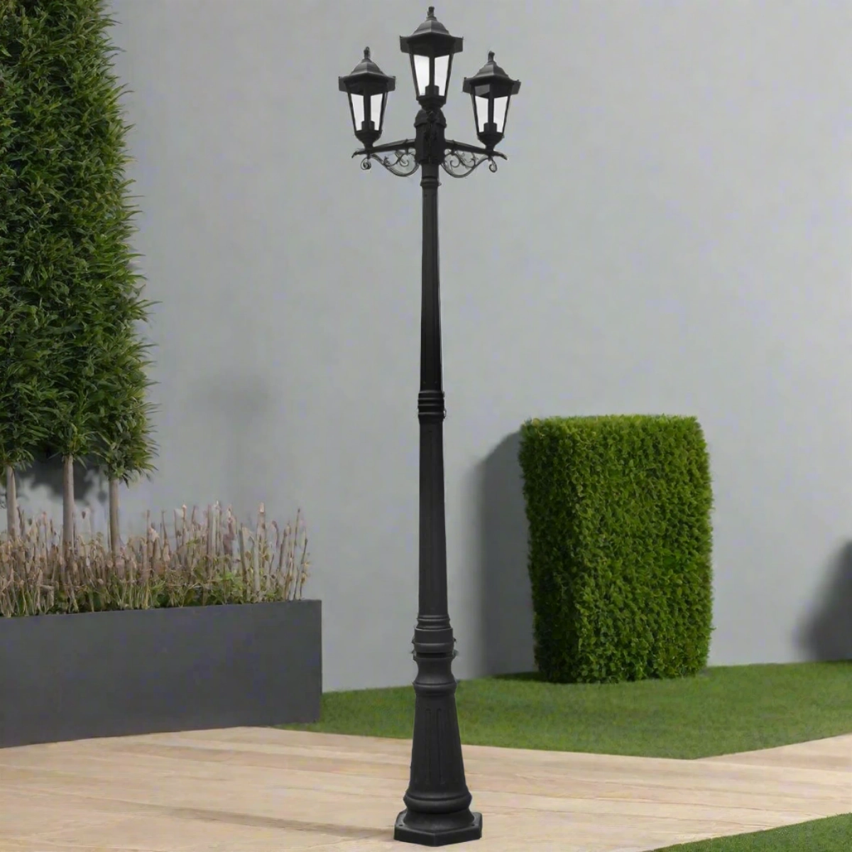 CGC EDNA Black Triple Victorian Style Lantern Post Light