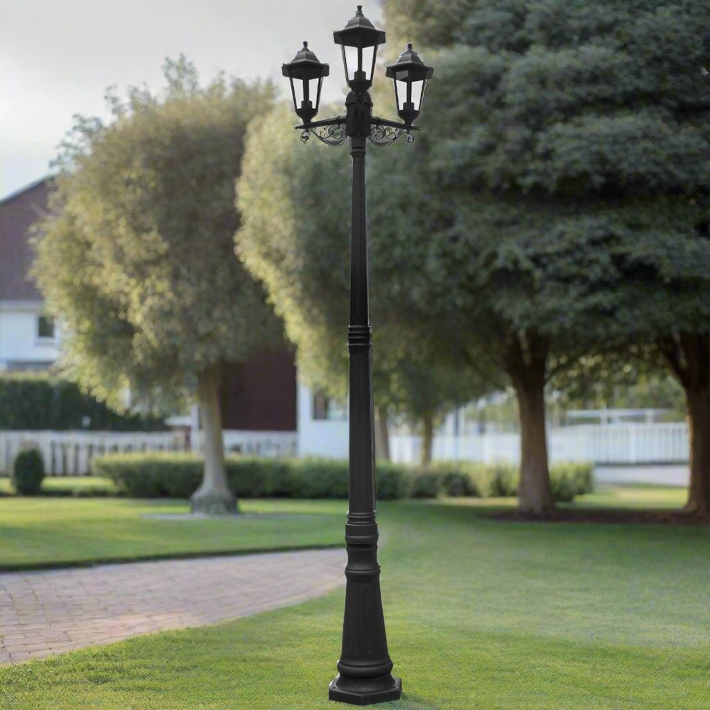 CGC EDNA Black Triple Victorian Style Lantern Post Light