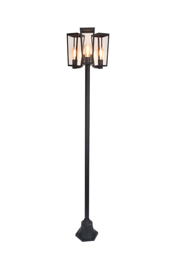 CGC FIR Modern Black Outdoor Lantern Tall Three Head Post Light 1.9m