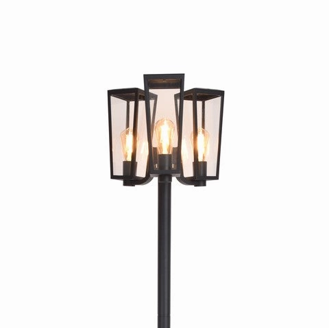 CGC FIR Modern Black Outdoor Lantern Tall Three Head Post Light 1.9m