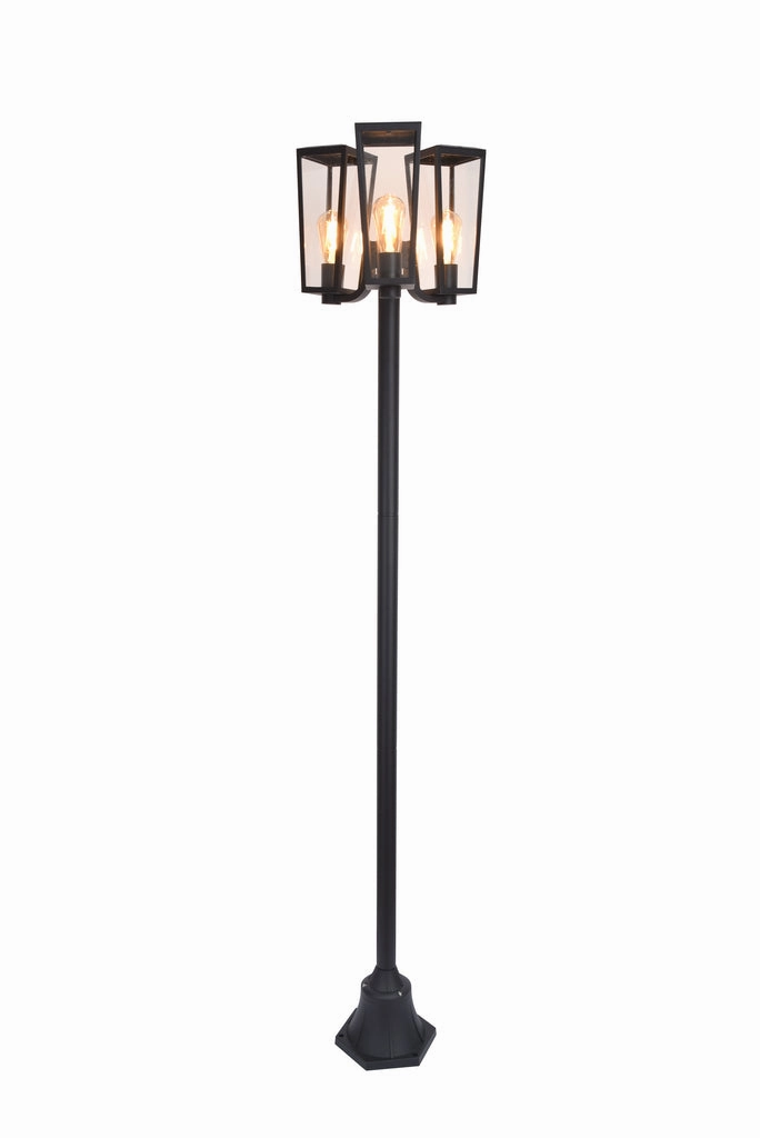 CGC FIR Modern Black Outdoor Lantern Tall Three Head Post Light 1.9m