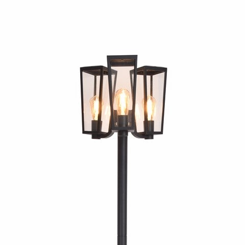 CGC FIR Modern Black Outdoor Lantern Tall Three Head Post Light 1.9m