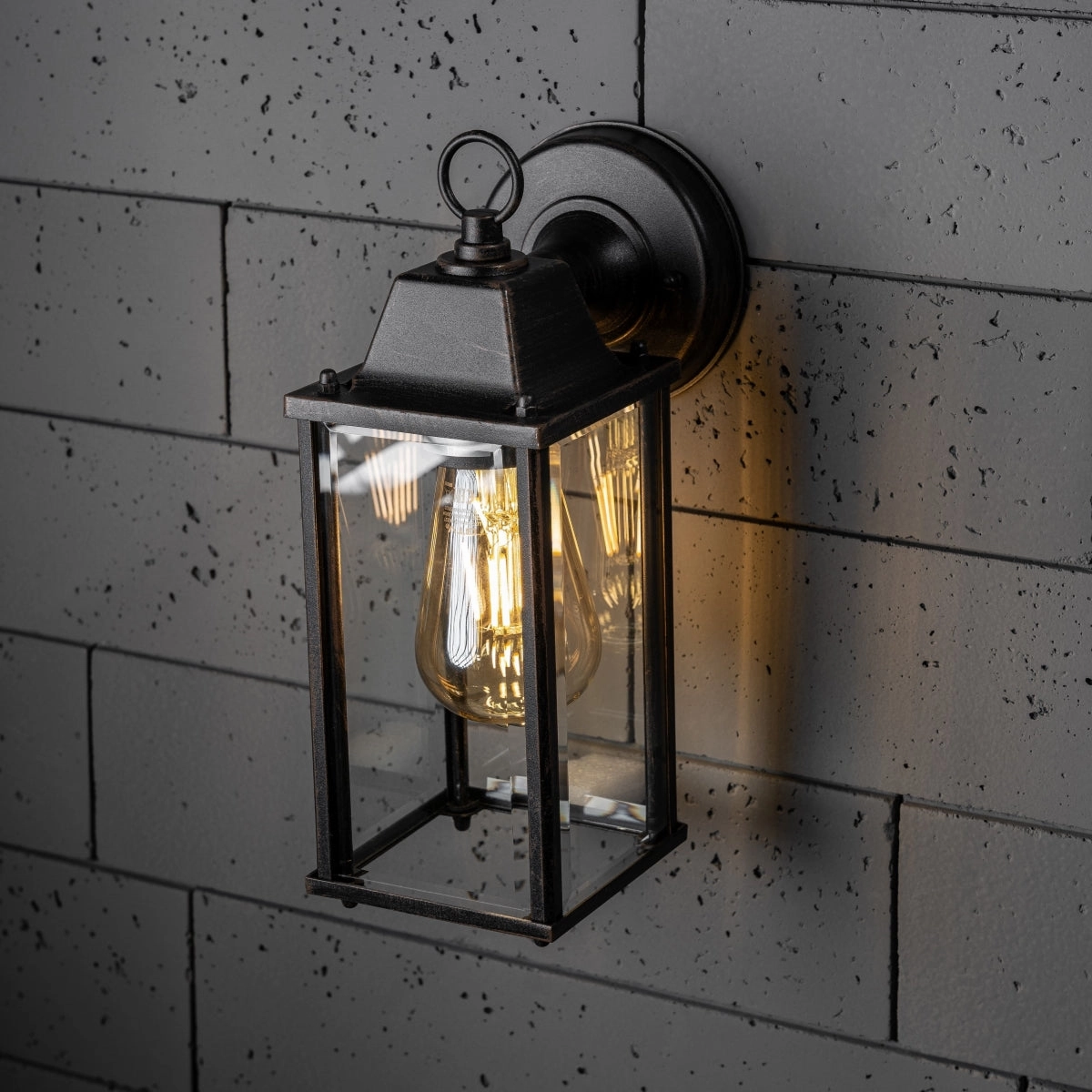 CGC FREYA Bevelled Glass Antique Bronze Coach Lantern Wall Light PorchWeatherproof outdoor lighting