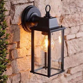 CGC FREYA Black Coach Lantern Wall Light with Bevelled GlassWeatherproof outdoor lighting