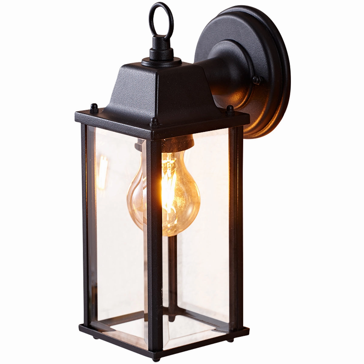 CGC FREYA Black Coach Lantern Wall Light with Bevelled Glass