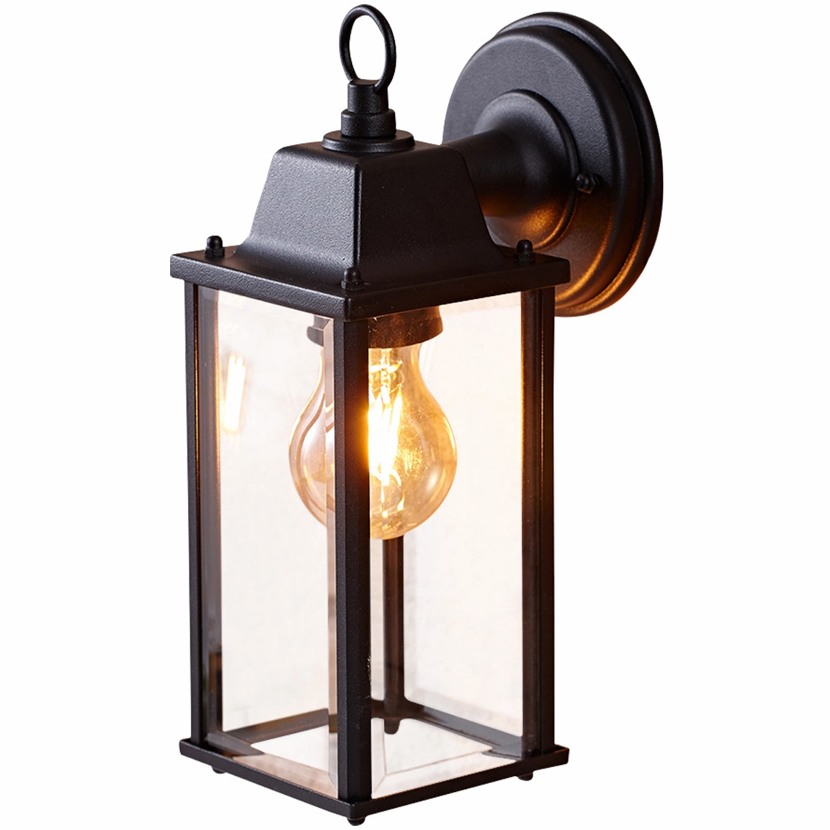 CGC FREYA Black Coach Lantern Wall Light with Bevelled Glass