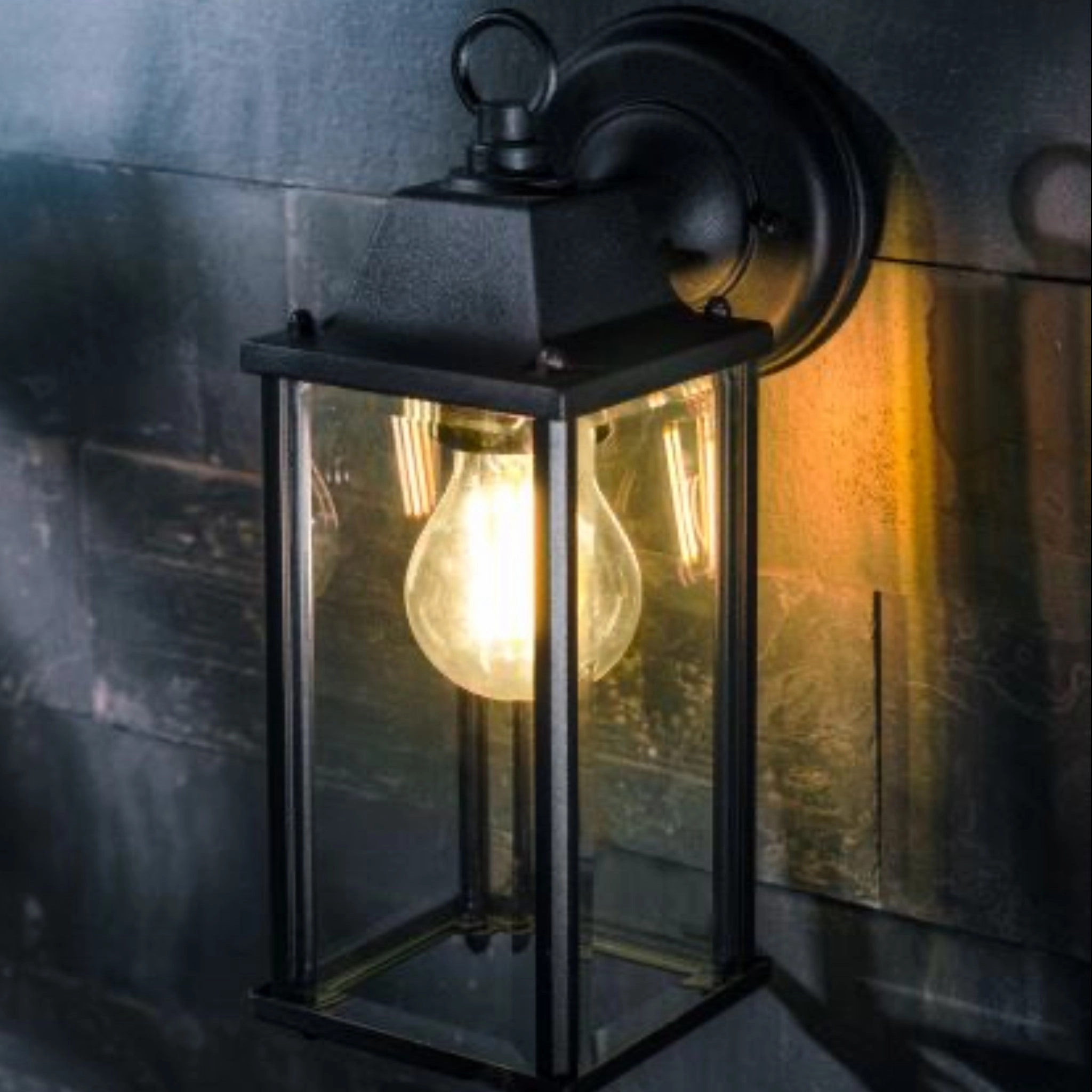 CGC FREYA Black Coach Lantern Wall Light with Bevelled Glass
