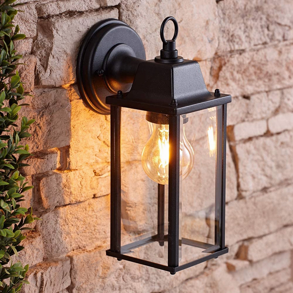 CGC FREYA Black Coach Lantern Wall Light with Bevelled GlassWeatherproof outdoor lighting