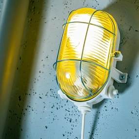 CGC GINA White Oval Metal Cage Bulkhead Wall Or Ceiling LightWeatherproof outdoor lighting