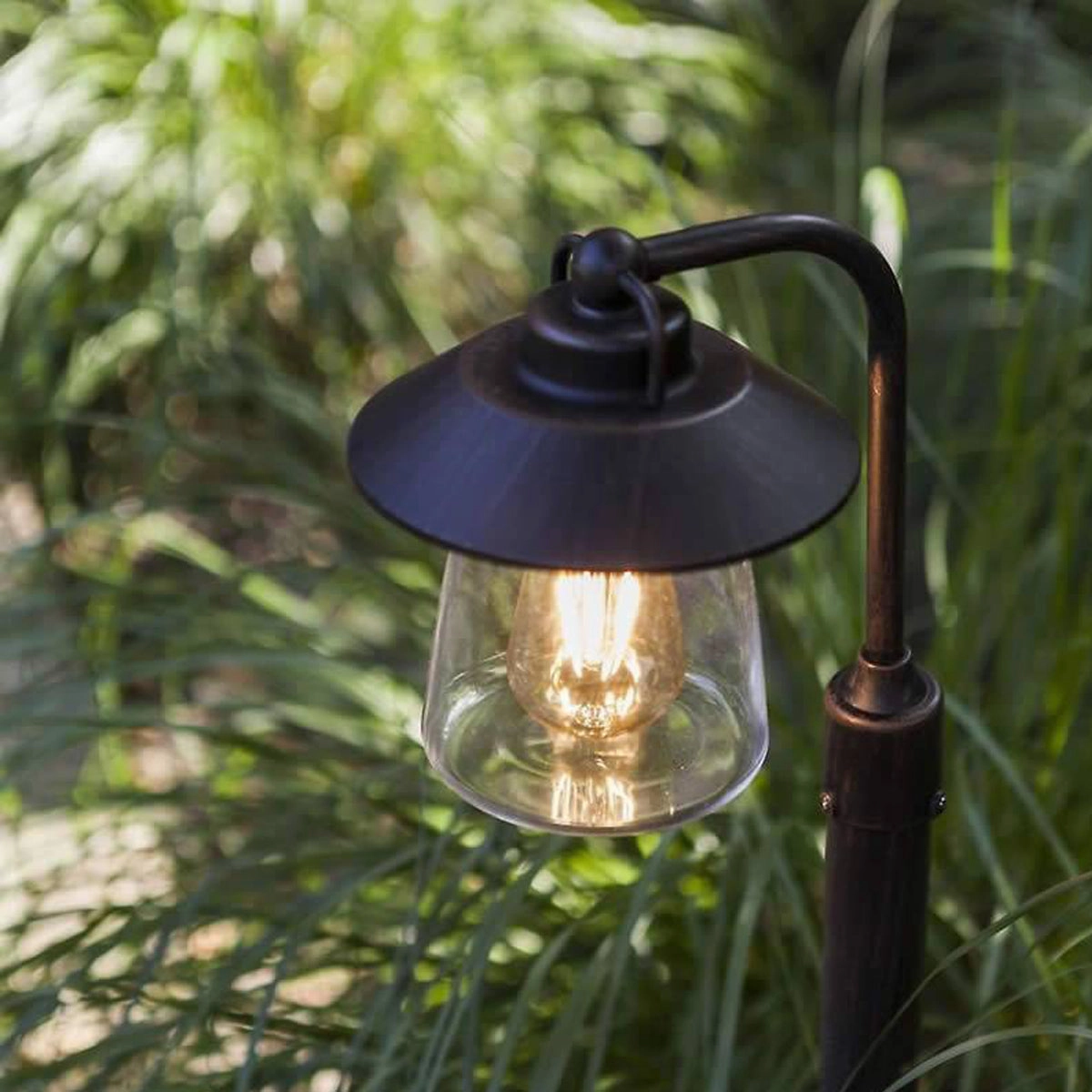 CGC ISABELLA Black & Bronze Vintage Single Post Lantern with Glass Shade