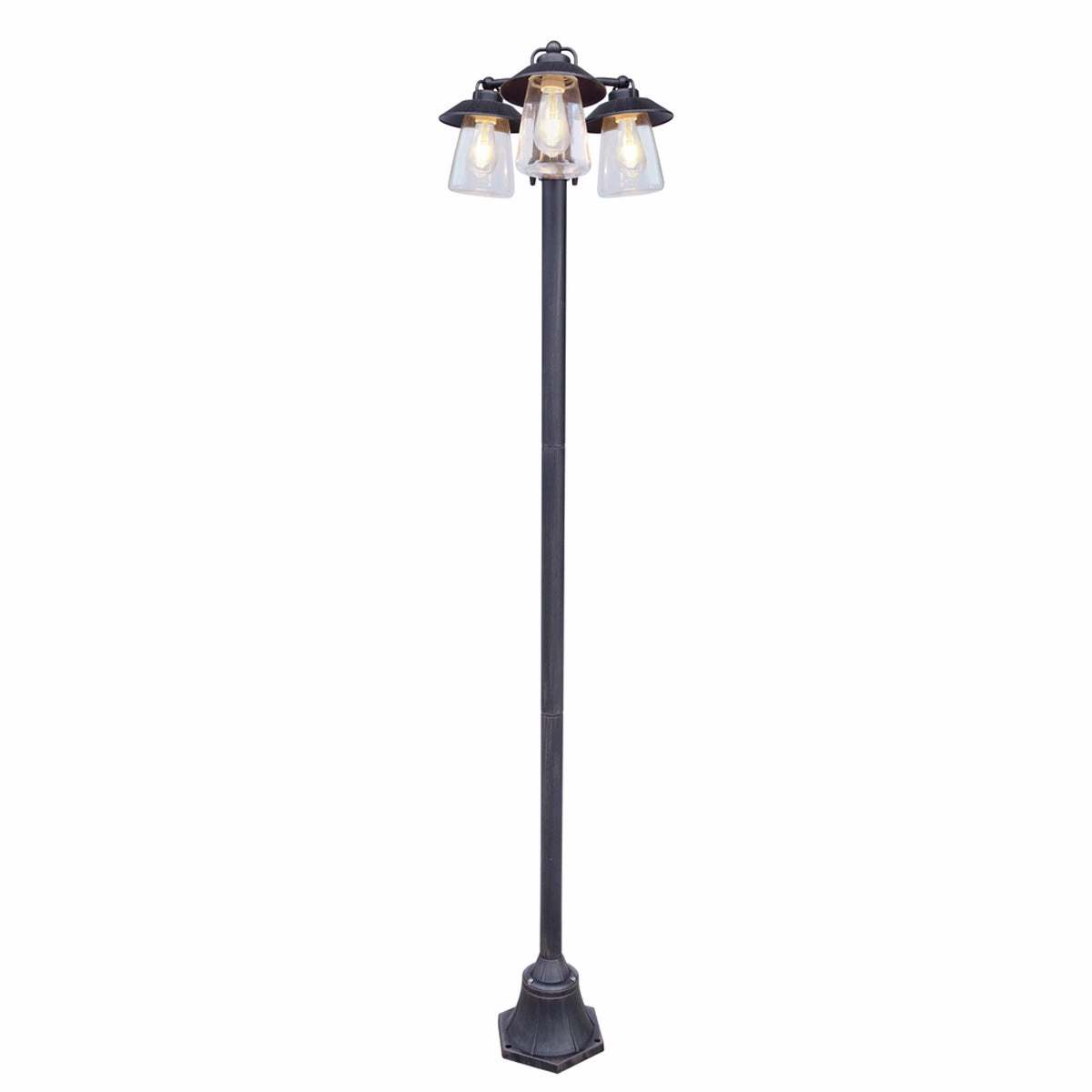 CGC ISABELLA Black & Bronze Vintage Triple Post Lantern with Glass ShadeDecorative outdoor post lights
