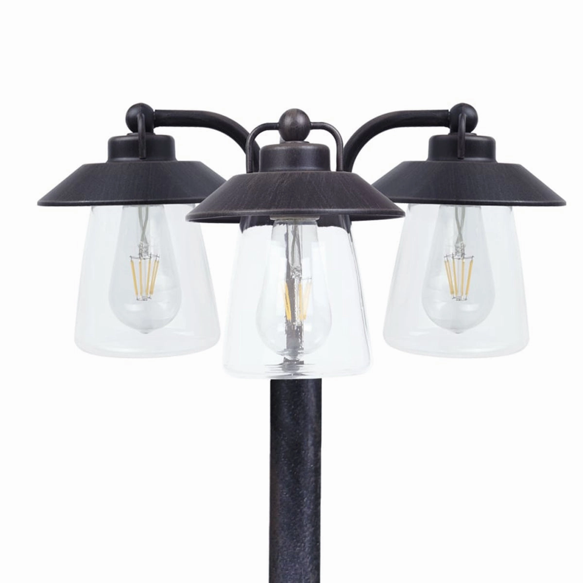 CGC ISABELLA Black & Bronze Vintage Triple Post Lantern with Glass Shade