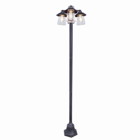 CGC ISABELLA Black & Bronze Vintage Triple Post Lantern with Glass ShadeDecorative outdoor post lights
