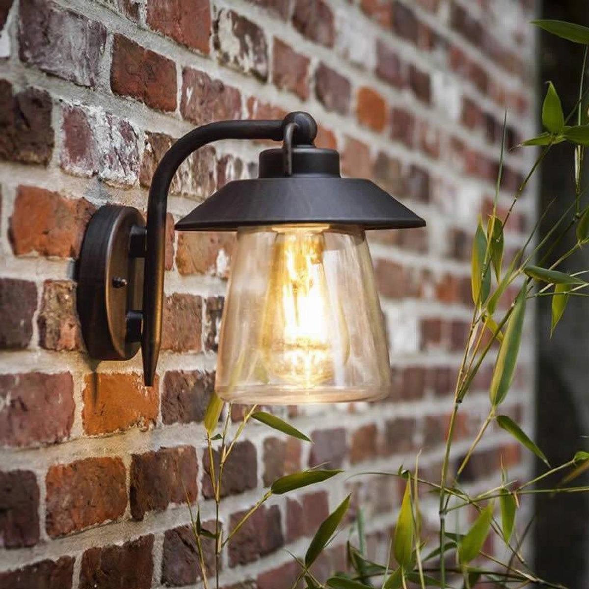 CGC ISABELLA Black & Bronze Wall Lantern with Glass Shade