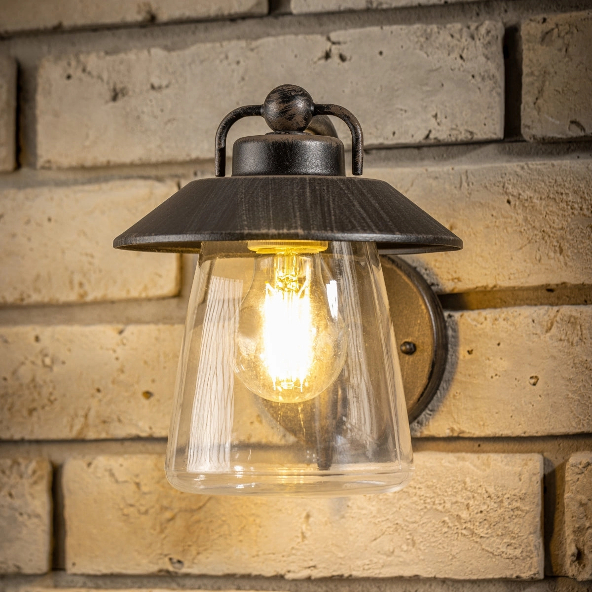 CGC ISABELLA Black & Bronze Wall Lantern with Glass ShadeOutdoor wall sconces with motion sensor