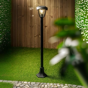 CGC LARA Black Solar Outdoor Post Light Bollard Traditional Filament LED Warm White Light IP44Weatherproof outdoor lighting
