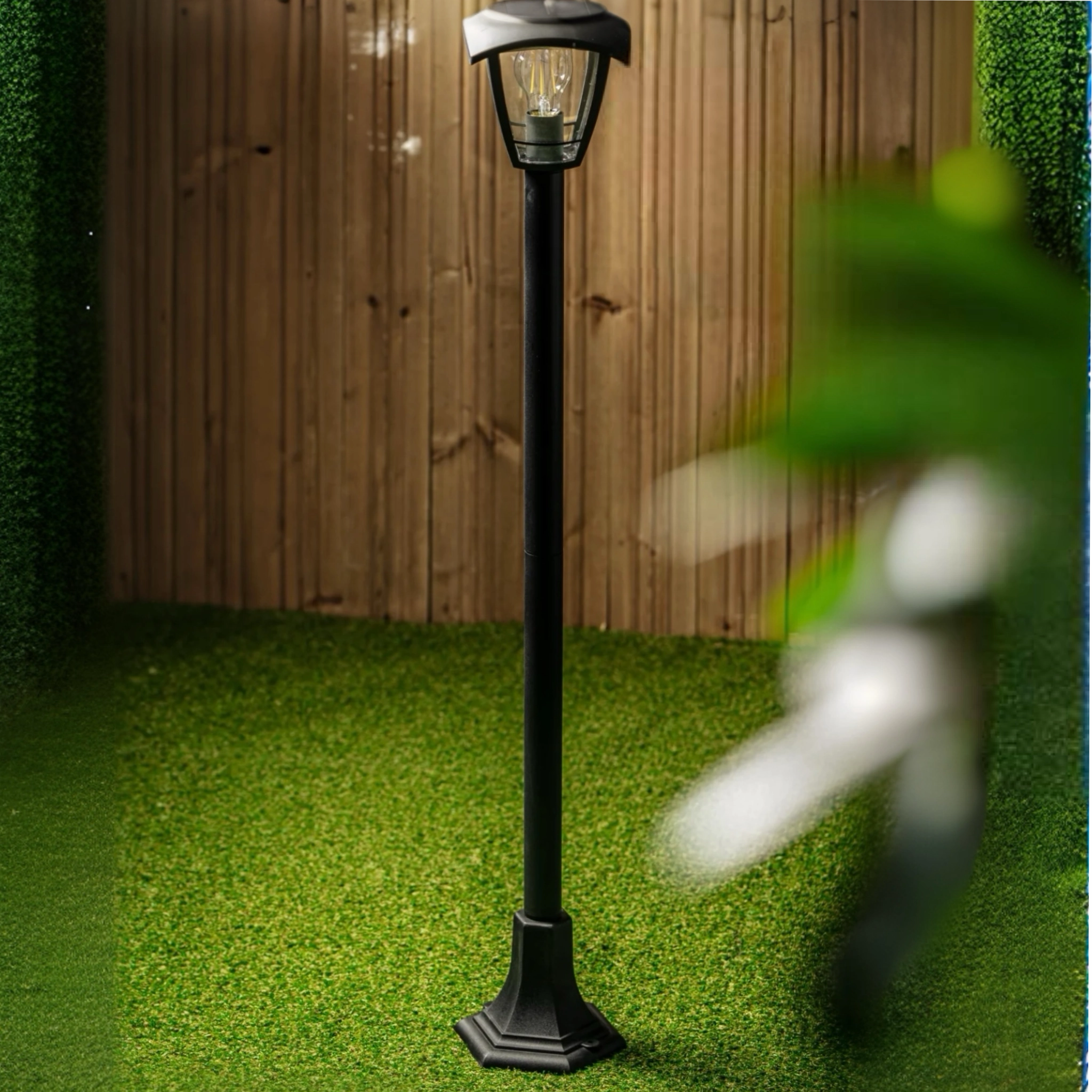 CGC LARA Black Solar Outdoor Post Light Bollard Traditional Filament LED Warm White Light IP44