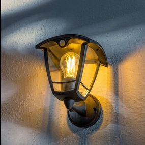 CGC LARA Black Solar Outdoor Wall Lantern PIR Motion Sensor Traditional Filament LEDWeatherproof outdoor lighting