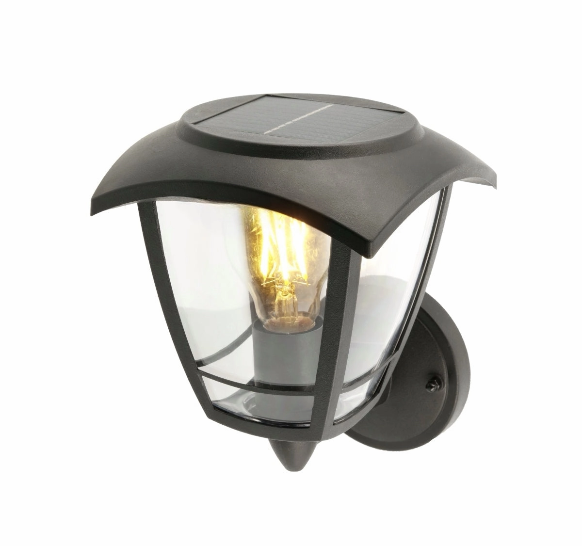 CGC LARA Black Solar Outdoor Wall Lantern Traditional Filament LED Warm White Light IP44