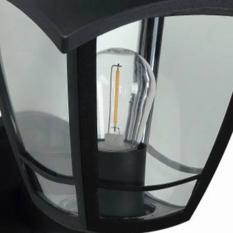 CGC LARA Black Solar Outdoor Wall Lantern Traditional Filament LED Warm White Light IP44