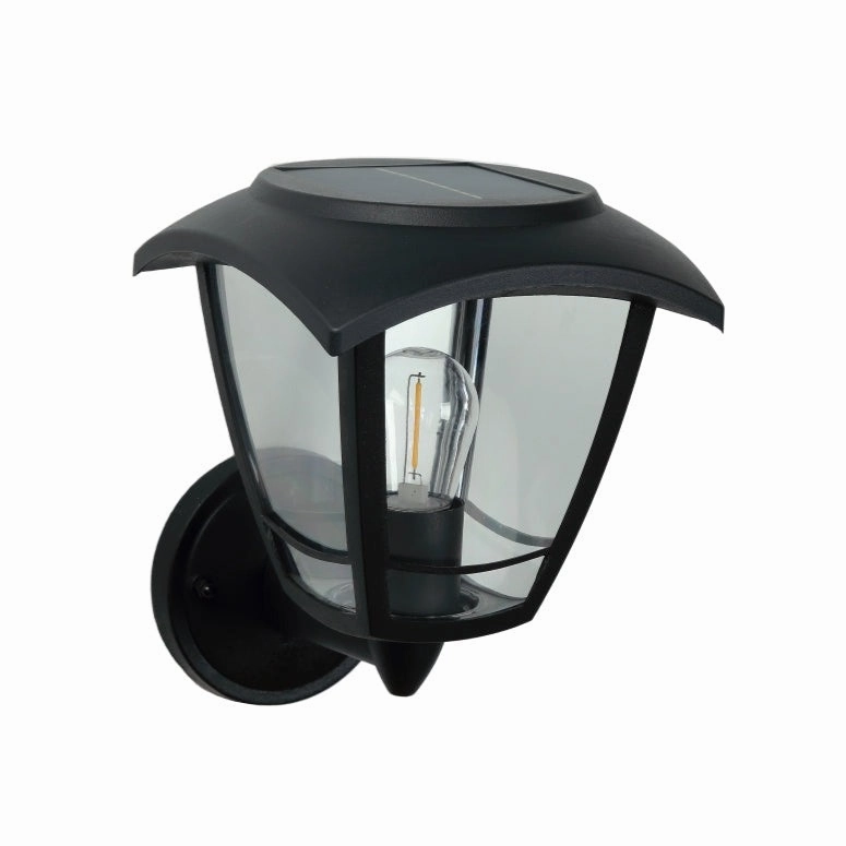 CGC LARA Black Solar Outdoor Wall Lantern Traditional Filament LED Warm White Light IP44