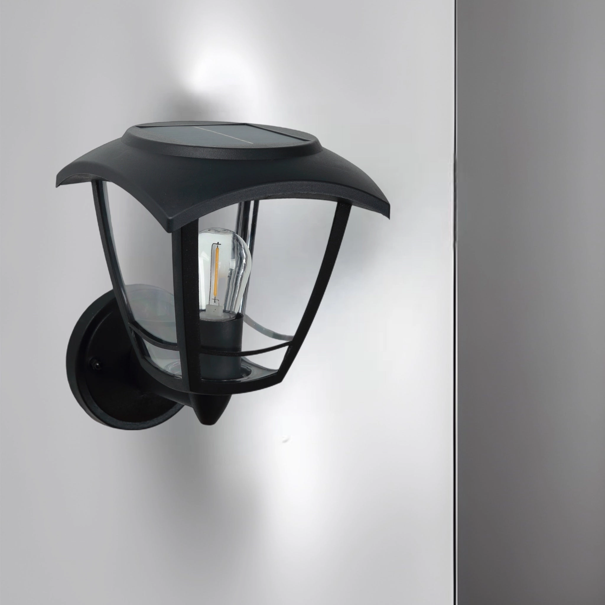 CGC LARA Black Solar Outdoor Wall Lantern Traditional Filament LED Warm White Light IP44