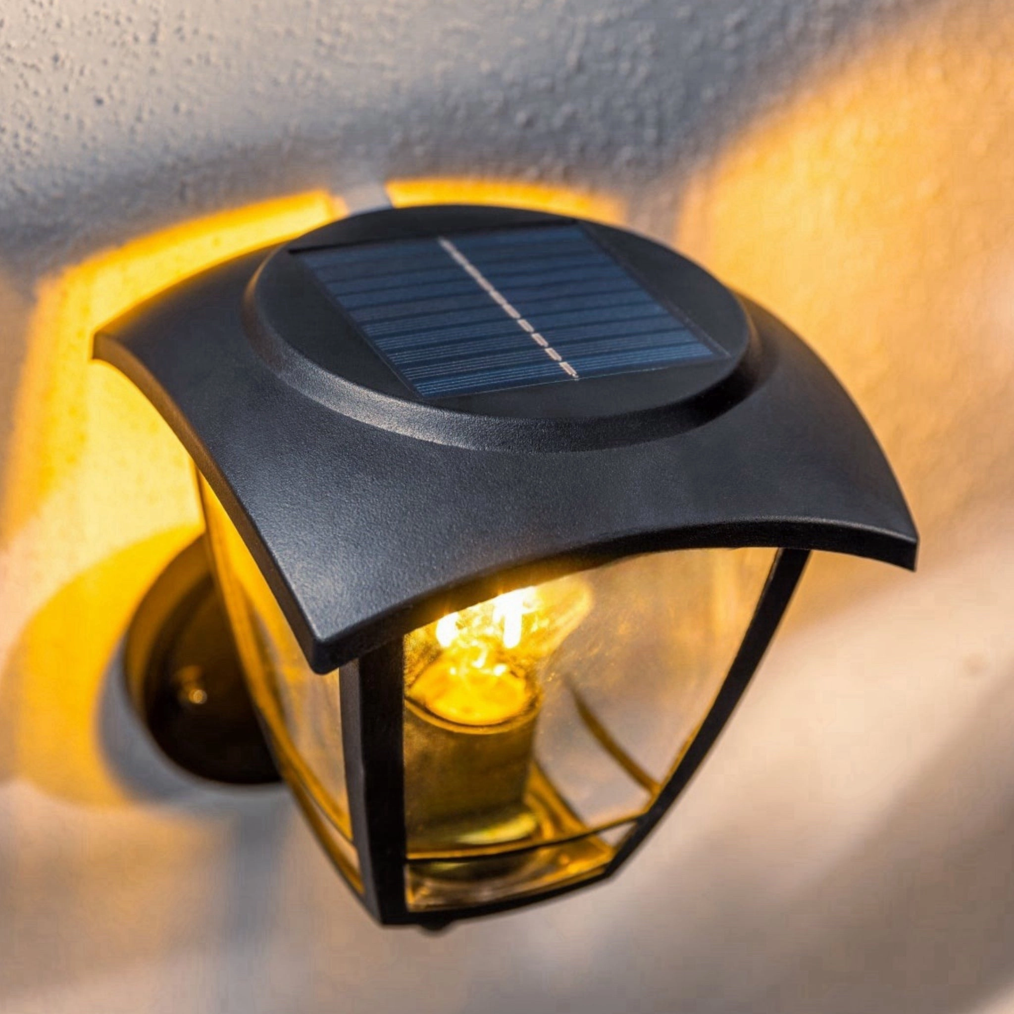 CGC LARA Black Solar Outdoor Wall Lantern Traditional Filament LED Warm White Light IP44