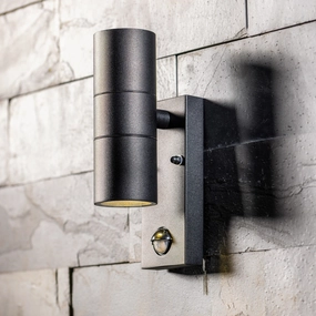 CGC LEON Black Stainless Steel GU10 Up and Down Outdoor Wall Light IP44 with PIR Motion SensorWeatherproof outdoor lighting