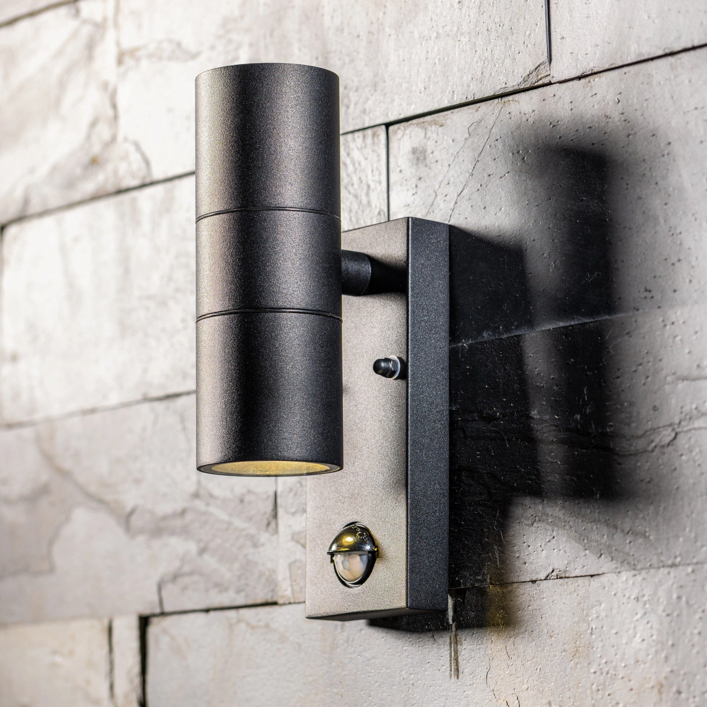 CGC LEON Black Stainless Steel GU10 Up and Down Outdoor Wall Light IP44 with PIR Motion Sensor