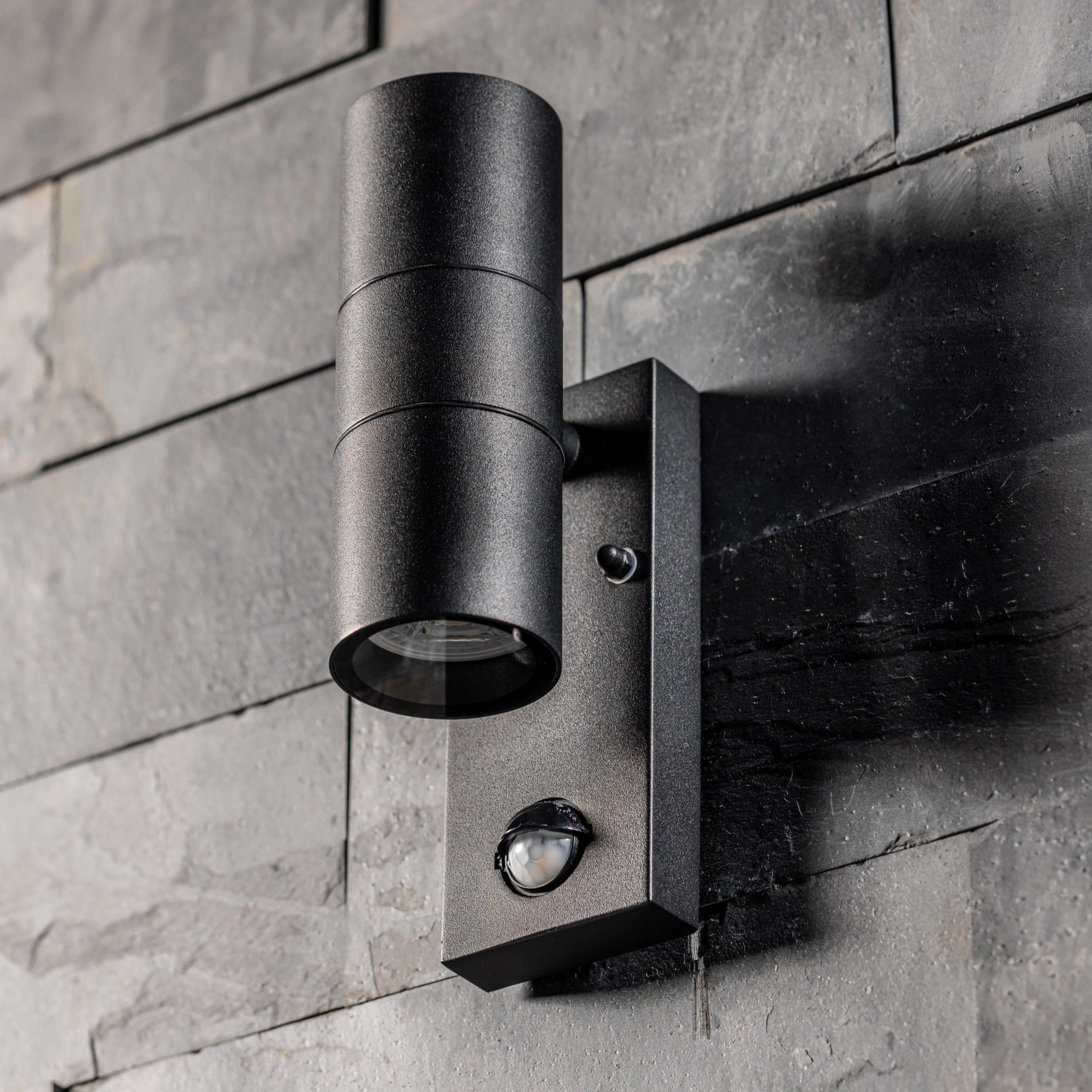 CGC LEON Black Stainless Steel GU10 Up and Down Outdoor Wall Light IP44 with PIR Motion Sensor