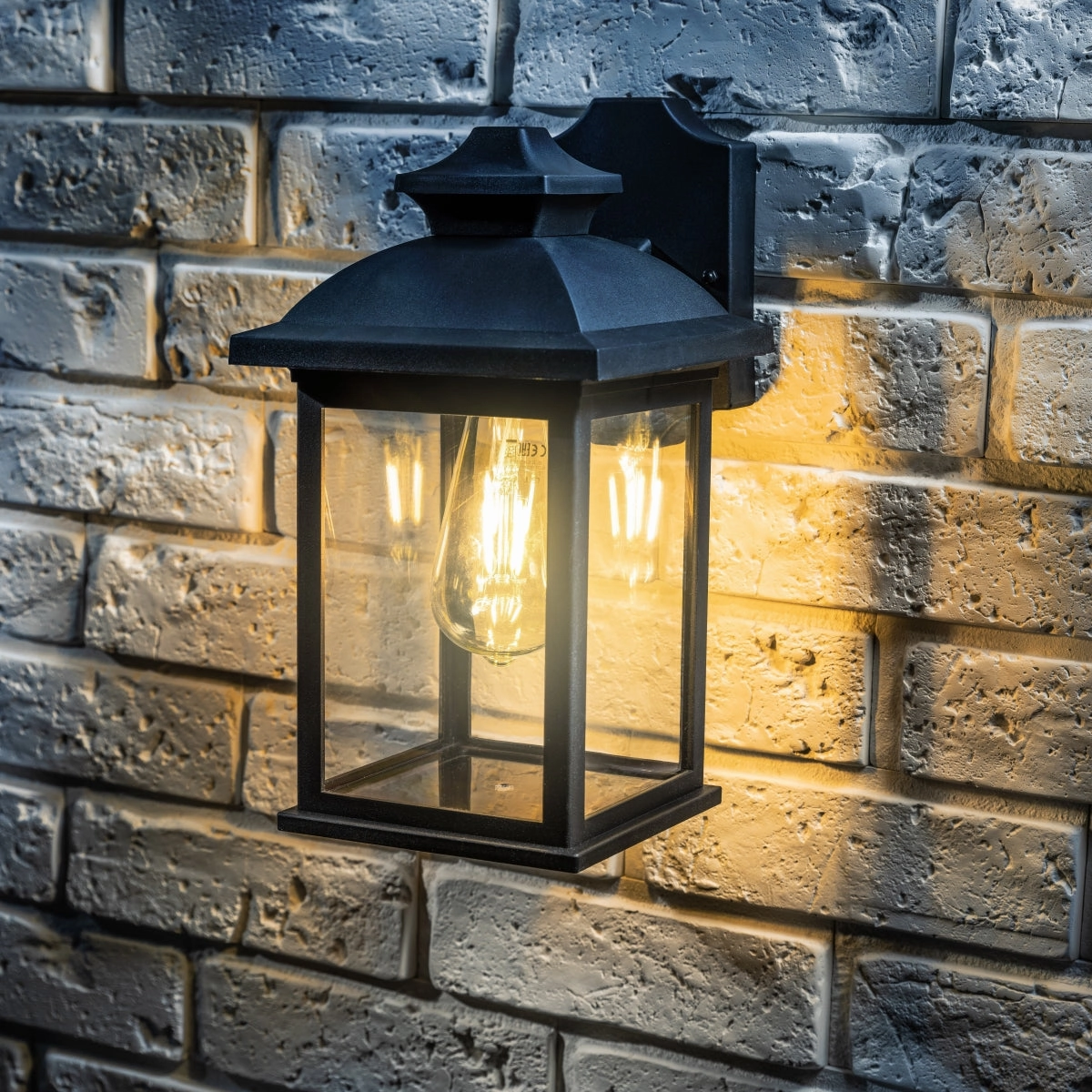 CGC LILLIAN Black Rectangle Mounted Outdoor Wall Lantern LightWeatherproof outdoor lighting