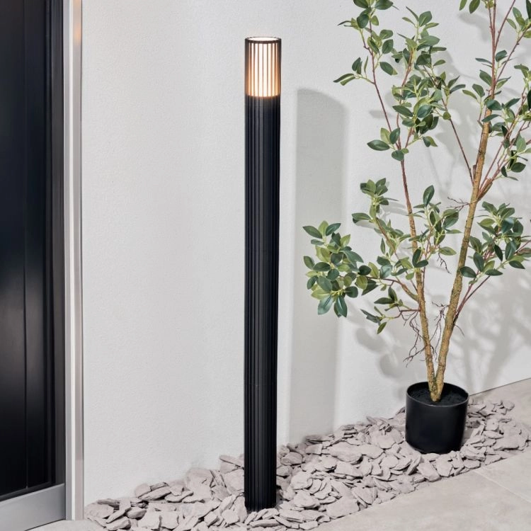 CGC LILLY Black Ribbed GU10 Outdoor Bollard Post Light IP44Decorative outdoor post lights