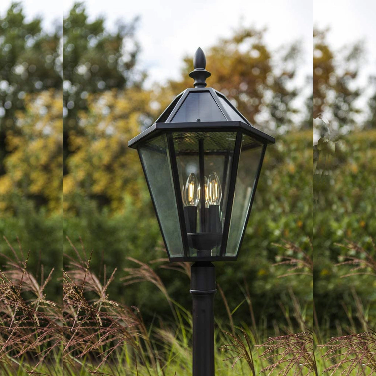 CGC LONDON 2.3 Metre Extra Tall Black Victorian Style LED Solar Post Light