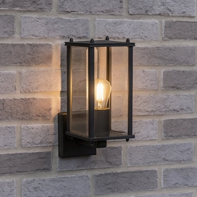 CGC MARIN Black Outdoor Wall Lantern Clear Bevelled Glass Diffuser Up IP44Weatherproof outdoor lighting
