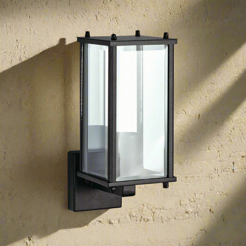 CGC MARIN Black Outdoor Wall Lantern Clear Bevelled Glass Diffuser Up IP44