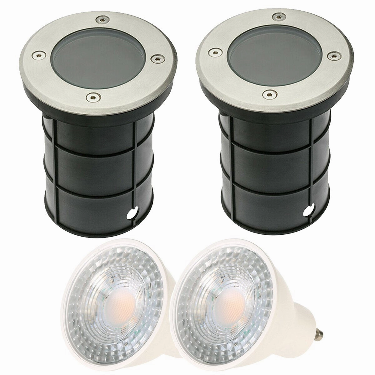 CGC MEADOW Two Round Large With Bulbs Stainless Steel Inground Or Decking Lights
