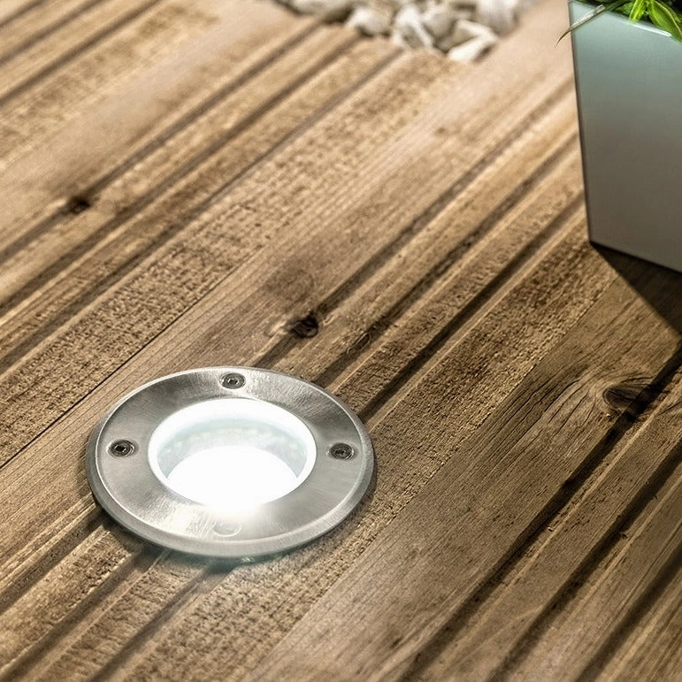 CGC MEADOW Two Round Large With Bulbs Stainless Steel Inground Or Decking Lights