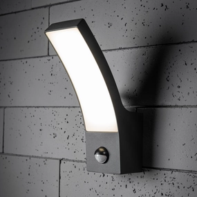CGC MILLIE Anthracite Dark Grey Curved LED Wall Light PIR Motion Sensor Diecast Aluminium Opal Diffuser 4000k IP54Weatherproof outdoor lighting