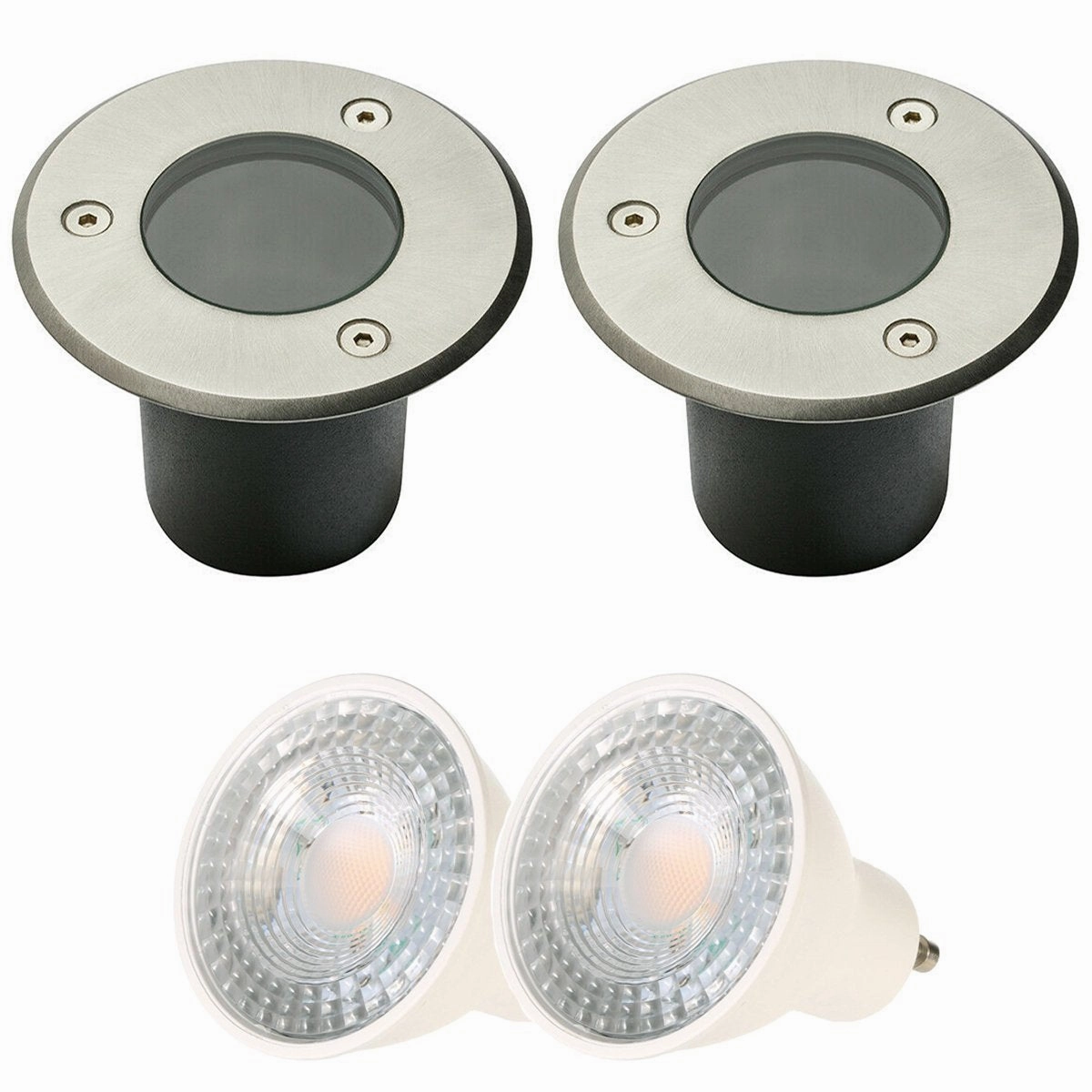 CGC NOLA Two Round Small With Bulbs Stainless Steel Inground Or Decking LightsWeatherproof outdoor lighting