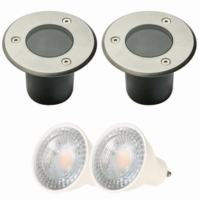 CGC NOLA Two Round Small With Bulbs Stainless Steel Inground Or Decking LightsWeatherproof outdoor lighting