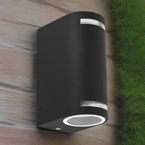 CGC OAX Black Curved GU10 Double Up Down Outdoor Wall Light with Halo Front Illumination 240VWeatherproof outdoor lighting