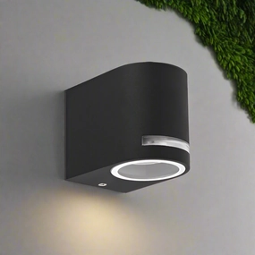 CGC OAX Black Curved GU10 Single Down Outdoor Wall Light with Halo Front Illumination IP54 240VWeatherproof outdoor lighting