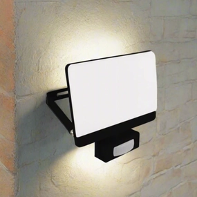 CGC PARRY 50W LED PIR Motion Sensor Floodlight Black Body with Full Front White Opal Diffuser 4500lm 4000kWeatherproof outdoor lighting