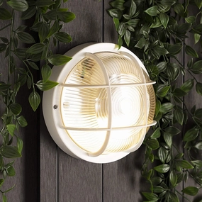 CGC RONNIE White Cage Round Bulkhead LightWeatherproof outdoor lighting