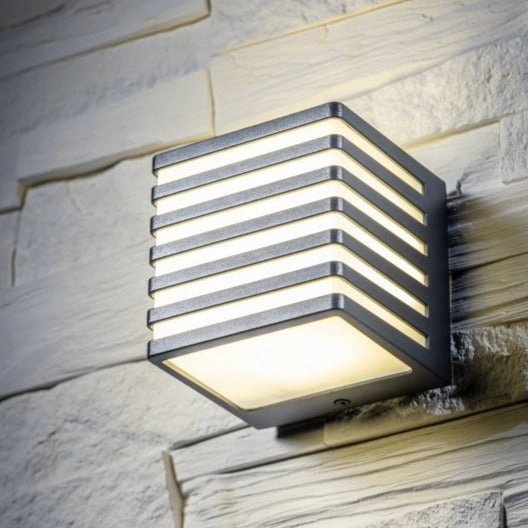 CGC SIROLO Anthracite Grey Square LED Outdoor Cube Wall Light Decorative Grill 4000k IP54 10W 1000lmWeatherproof outdoor lighting