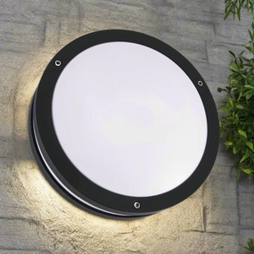 CGC STAX Round Black LED Outdoor Wall Light Bulkhead with House Number PackWeatherproof outdoor lighting
